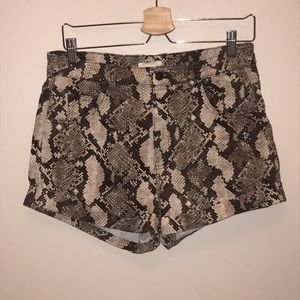 High waisted snakeskin printed denim shorts